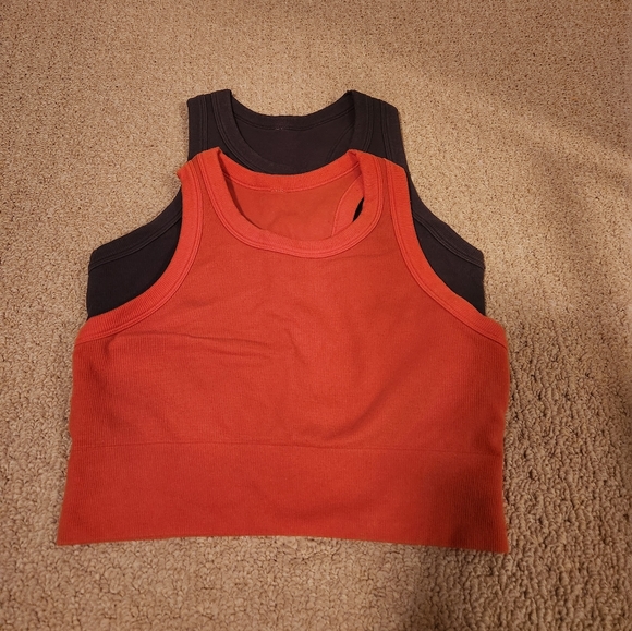 Two Pack 90 Degree By Reflex Crop Top Sports Bras Coral Gray Size Large - Picture 2 of 4